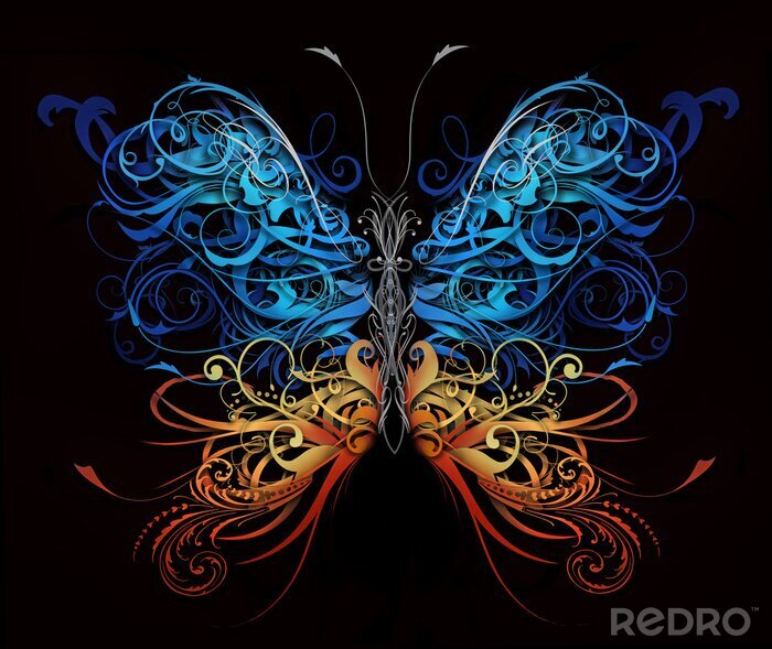 Poster Ornamentaler Schmetterling auf schwarzem Hintergrund