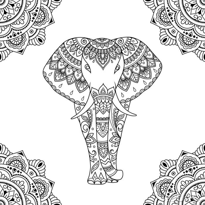 Poster Ornamentales Elefantenmuster