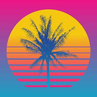 Poster Palme vor dem Hintergrund der untergehenden Sonne
