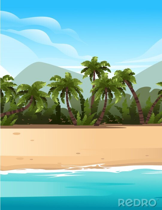 Poster Palmen Meer und Strand digitale Grafik