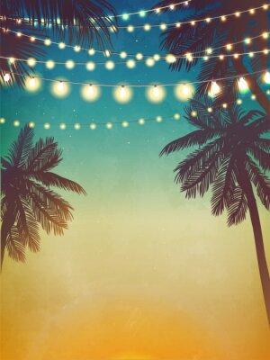 Poster Palmen mit Laternen unter dem Nachthimmel