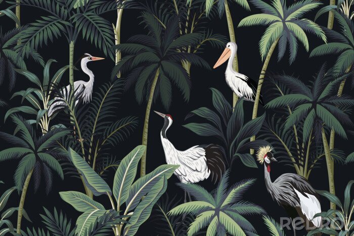 Poster Palmen und Vögel