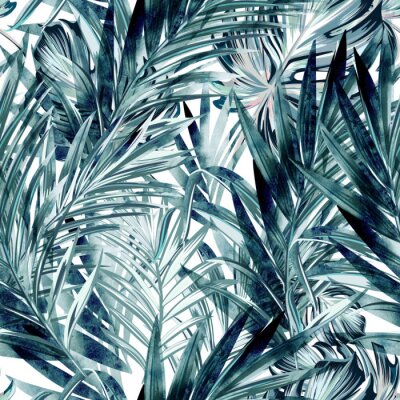 Palmenblätter mit Aquarellfarben gemalt auf weißem Hintergrund