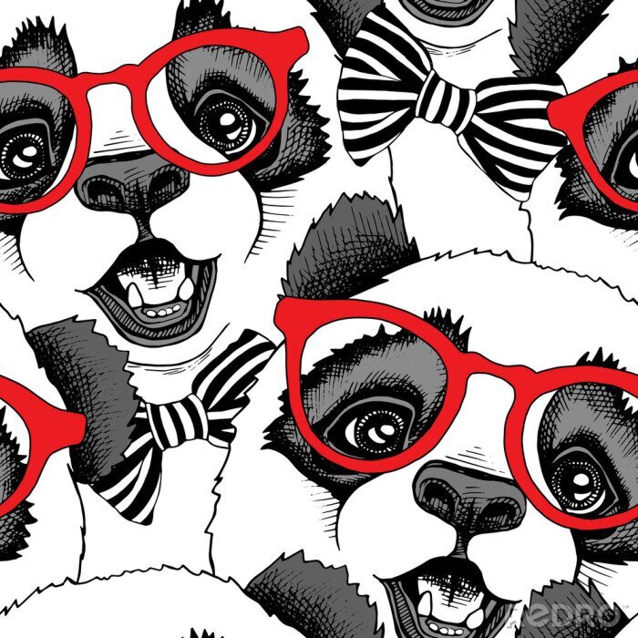Poster Pandas in roten Gläsern