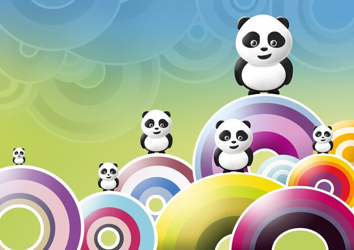 Poster Pandas unter den Regenbögen