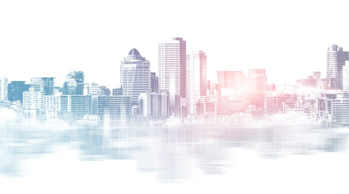 Poster Panorama abstrakt mit Blick auf Stadt