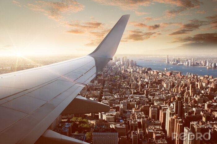 Poster Panorama der Stadt aus dem Flugzeug