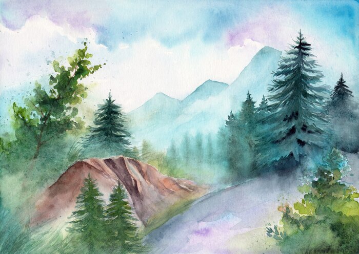 Poster Panorama der Tatra auf Aquarell