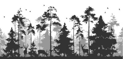 Poster Panorama des Waldes mit Tieren