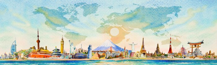 Poster Panorama mit berühmten Denkmälern der Welt