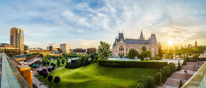 Poster Panorama mit Blick auf Schloss