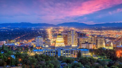 Poster Panorama Salt Lake City Utah bei Nacht