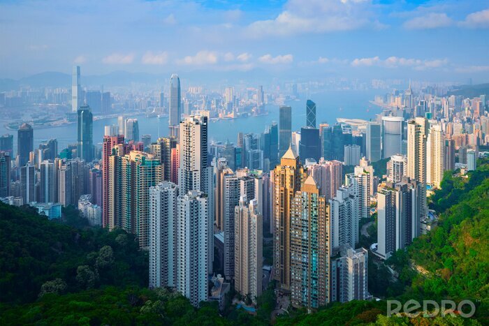 Poster Panorama von Hongkong und Wolkenkratzer