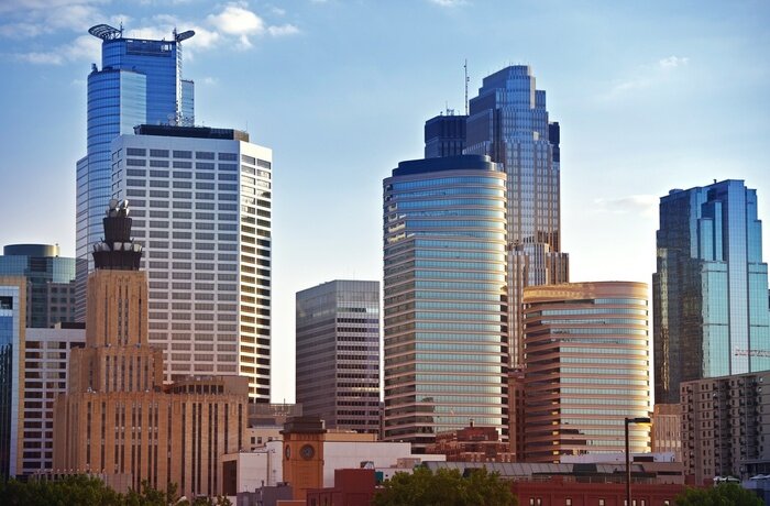 Poster Panorama von Minneapolis mit Wolkenkratzern