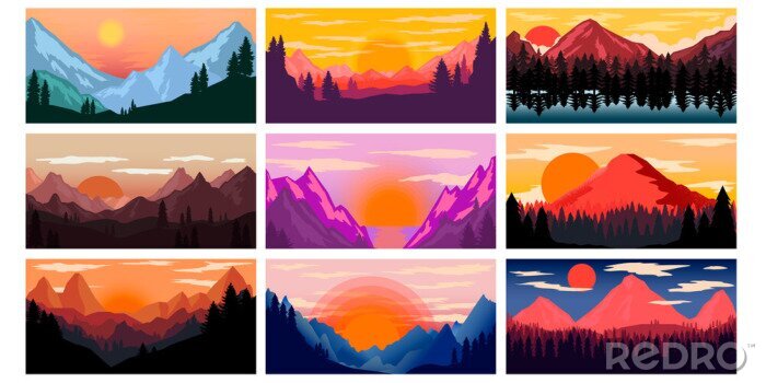 Poster Panoramen mit Sonnenuntergang