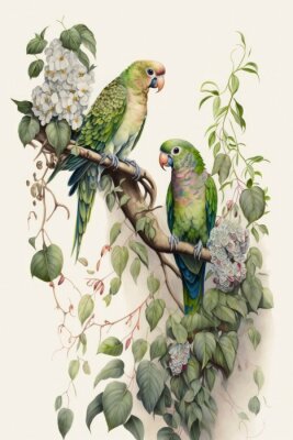 Poster Papageien im grünen Dickicht