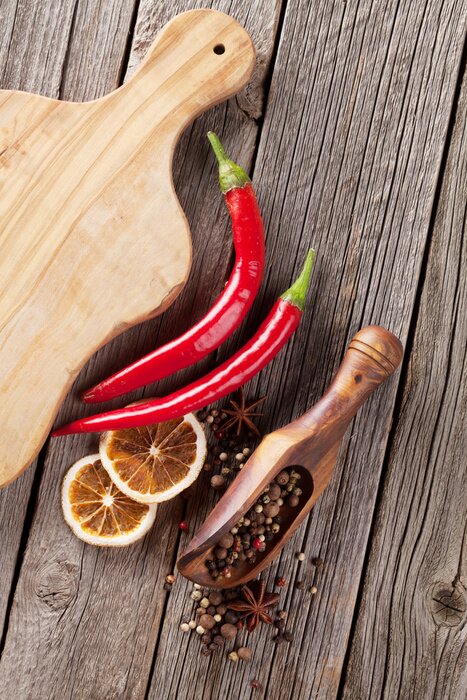 Poster Paprikaschoten Orangenscheiben und Gewürze