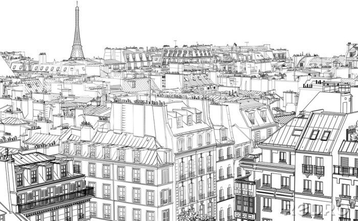 Poster Paris schwarz-weißes Panorama