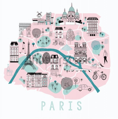 Poster Paris typografische Karte