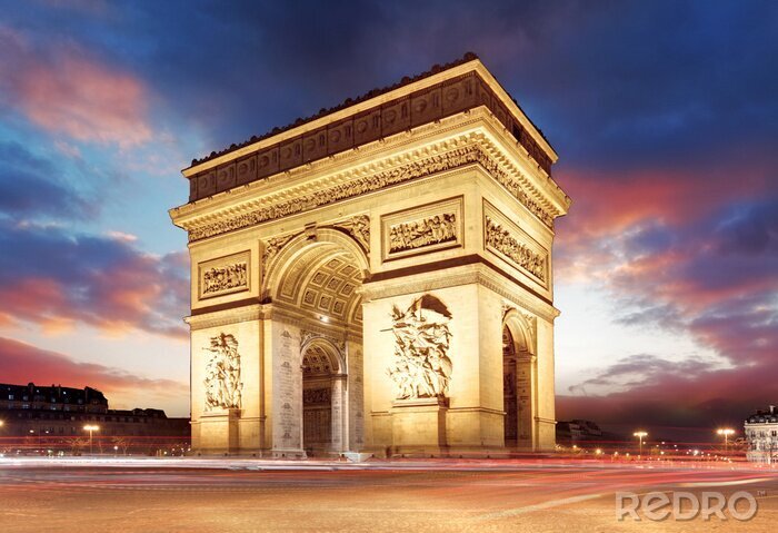Poster Paris und Arc de Triomphe bei Nacht