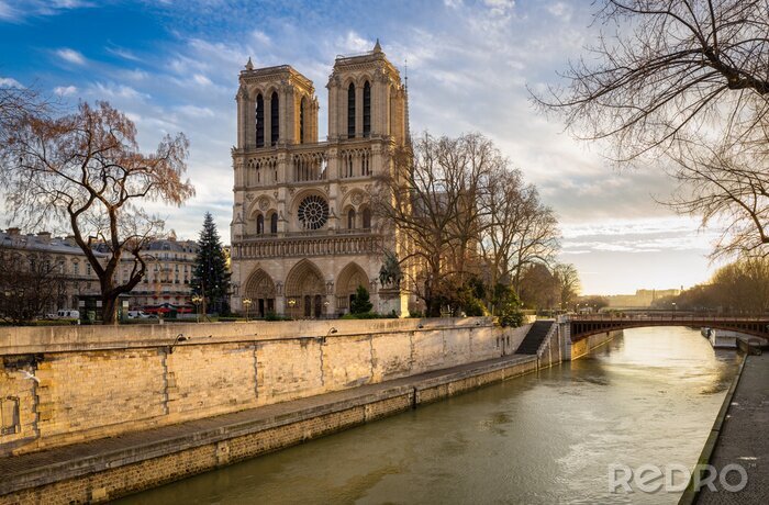 Poster Paris und die Kathedrale Notre Dame am Morgen