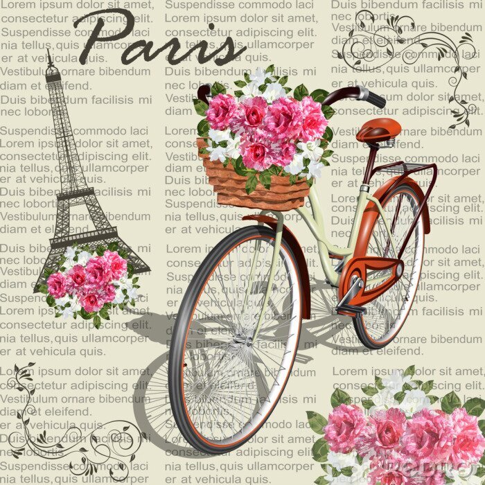 Poster Pariser Fahrrad und Blumen