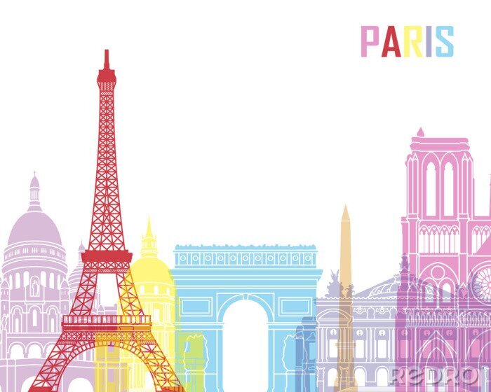Poster Pariser Skyline bunte Grafik
