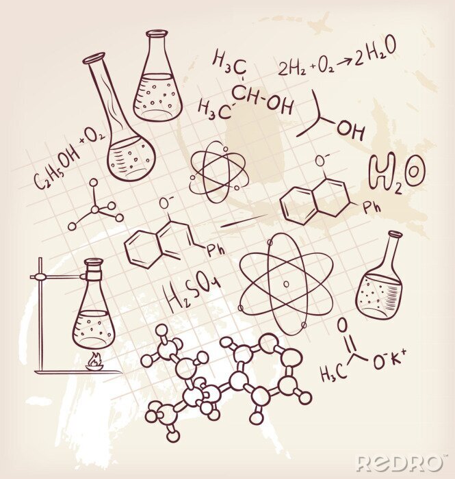 Poster Partikel und chemische Formeln im Vintage-Stil