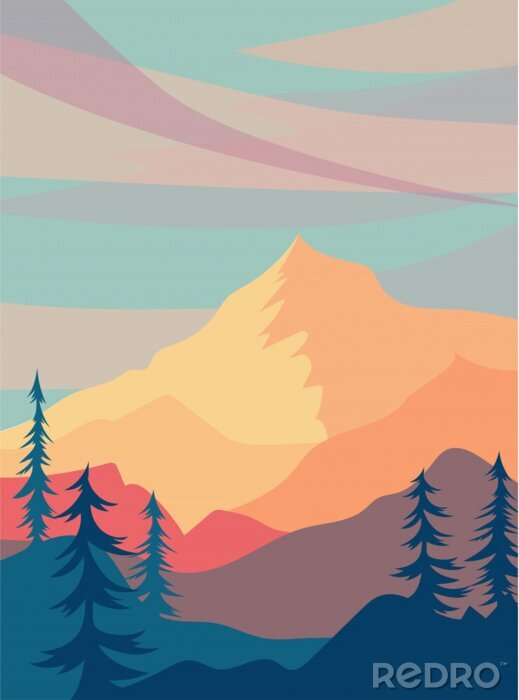 Poster Pastell Berglandschaft