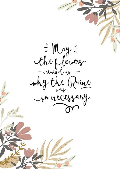 Poster Pastellfarbene Blumen und schwarzer Schriftzug