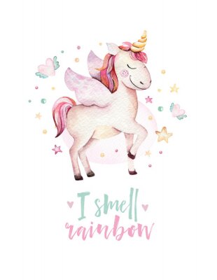 Poster Pastellfarbenes Einhorn für ein Mädchen