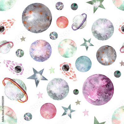 Poster Pastellfarbenes Weltraummuster mit Planeten