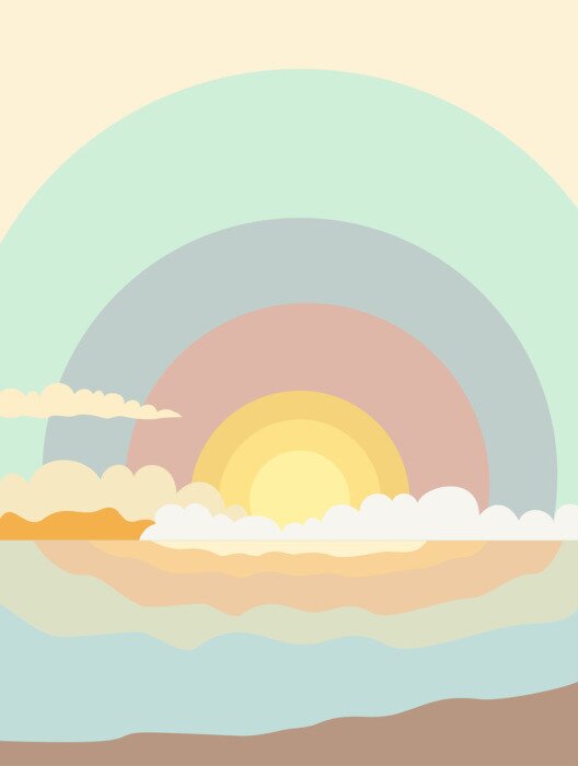 Poster Pastellillustration mit Sonnenaufgang