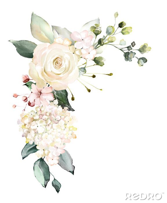 Poster Pastellkomposition mit Blumen und Blättern