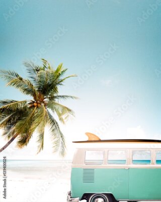 Poster Pastellstrand und Retro-Auto