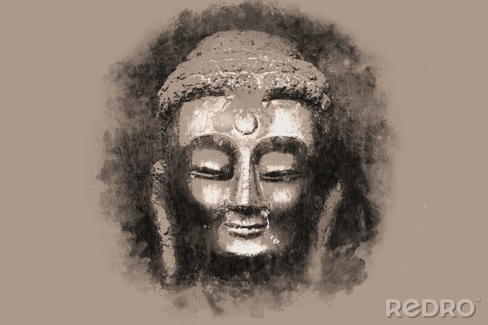 Poster Pencil illustration. The Buddha's face
