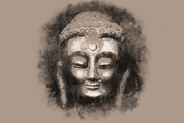 Poster Pencil illustration. The Buddha's face