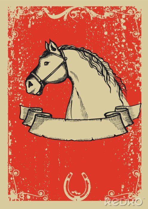 Poster Pferd auf rotem Hintergrund