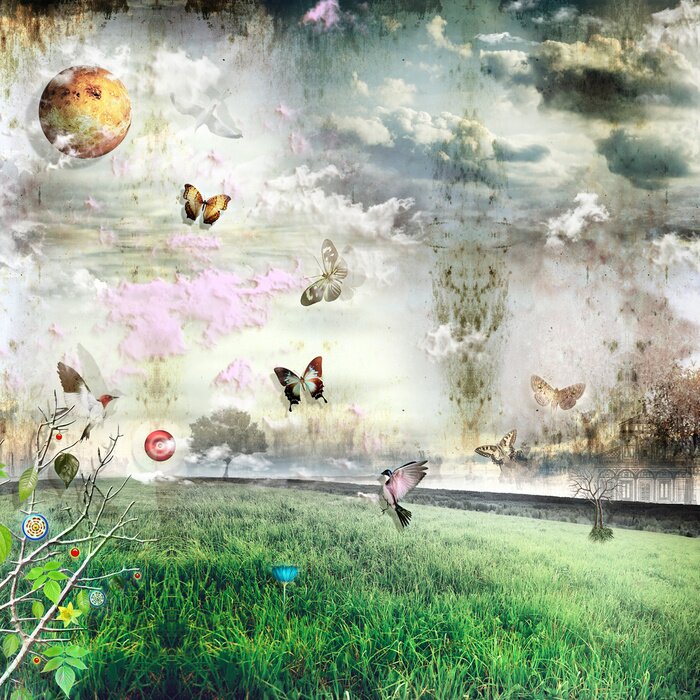 Poster Phantasy-Wiesen mit Schmetterlingen