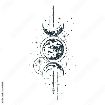 Poster Phasen des Mondes auf einer künstlerischen Skizze