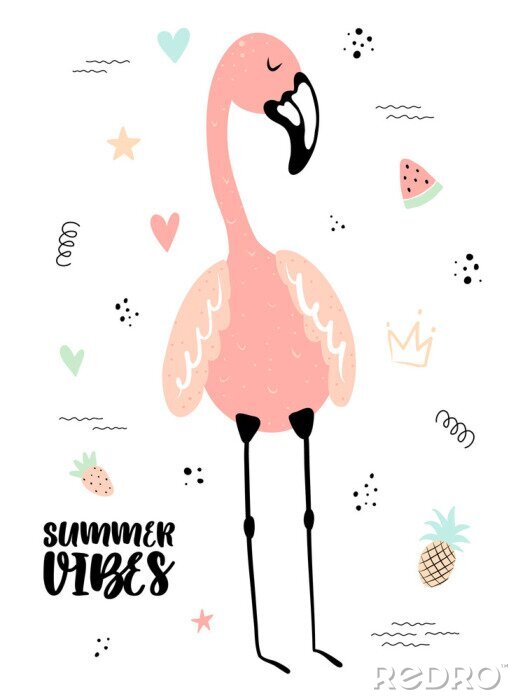 Poster Pink Flamingo im Sommer Hintergrund