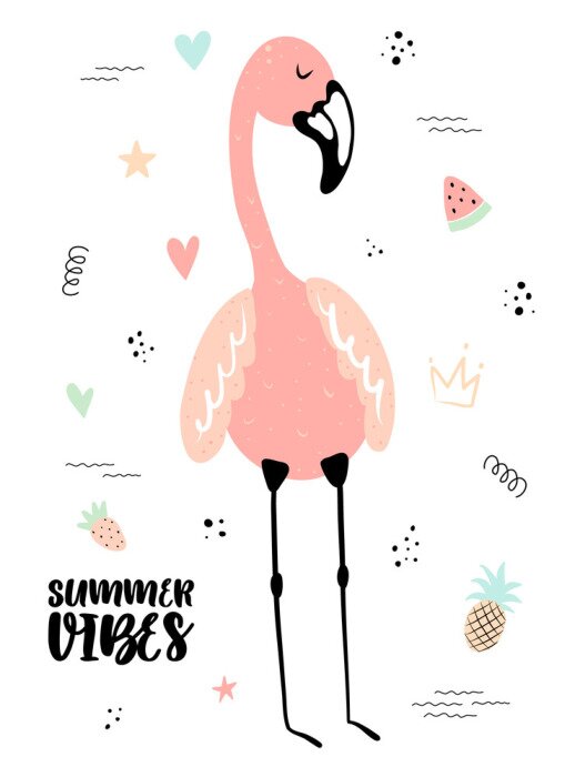 Poster Pink Flamingo im Sommer Hintergrund