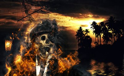 Poster Piratenschiff und Insel