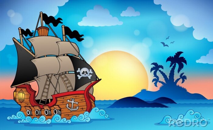 Poster Piratenschiff und tropische Insel
