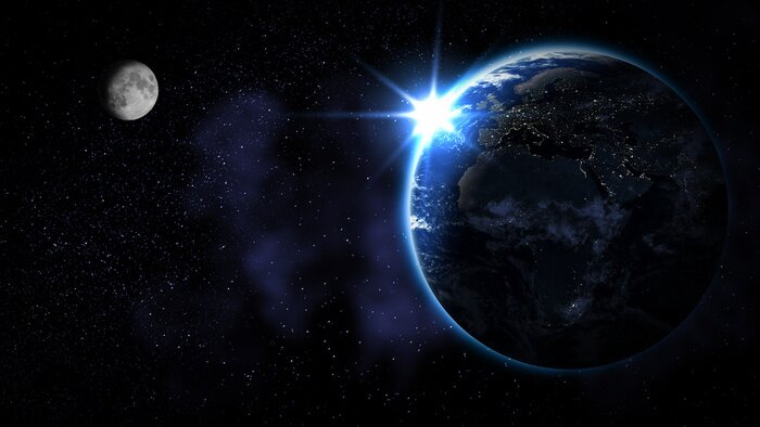 Poster Planet Erde und der Mond im Universum