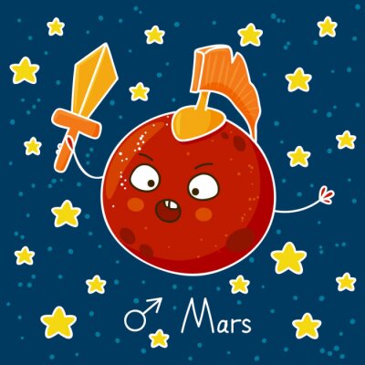 Poster Planet Mars für Kinder mit einem Schwert und mit einem Helm