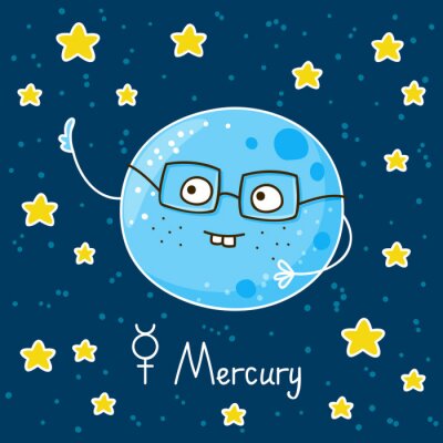 Poster Planet Merkur für Kinder mit Brille