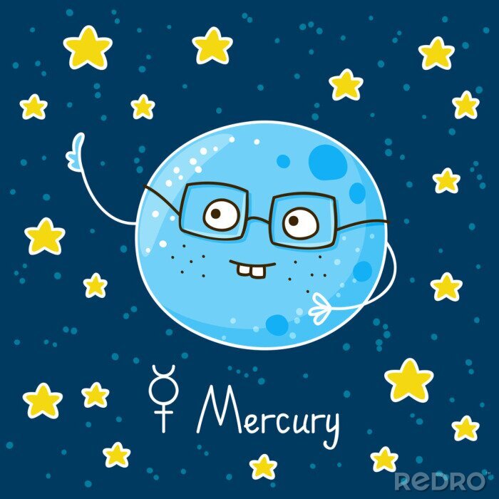 Poster Planet Merkur für Kinder mit Brille