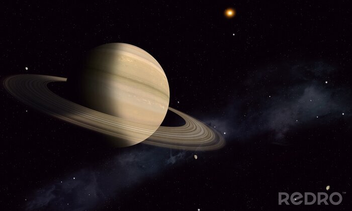 Poster Planet Saturn und ein roter Stern