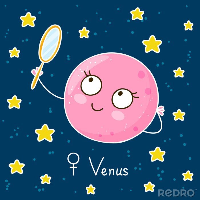Poster Planet Venus für Kinder beim Blick in den Spiegel